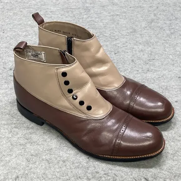 Stacy Adams Madison Mens 11 EE WW Brown Tan Leather Spat Boots Cap Toe Steampunk - Picture 2 of 13